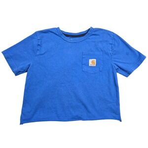 Carhartt Blue Crop Pocket Tee with Gold Logo Patch